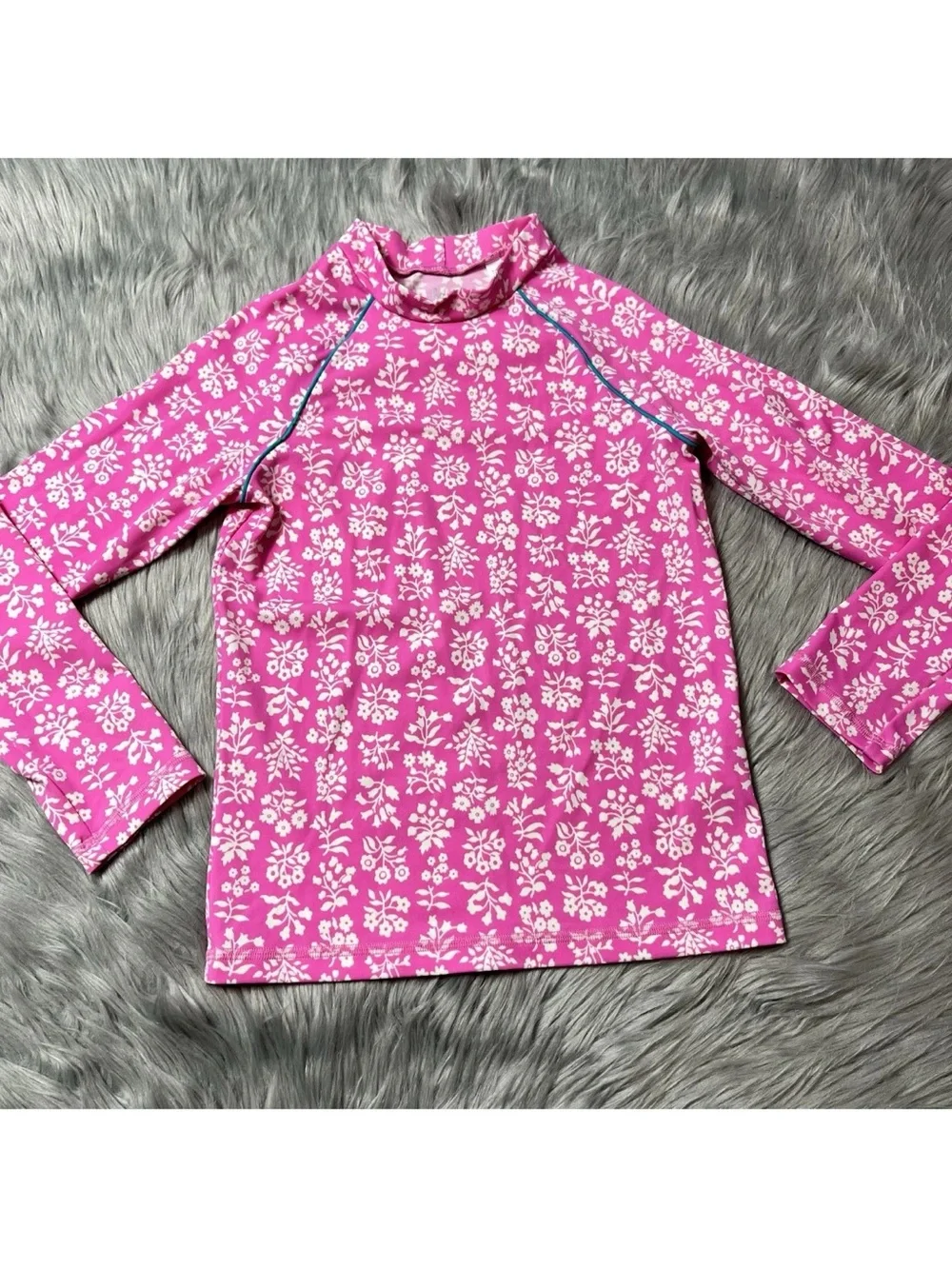 Boden Girls Size 9-10y Pink Floral Long Sleeve Rash Guard Top